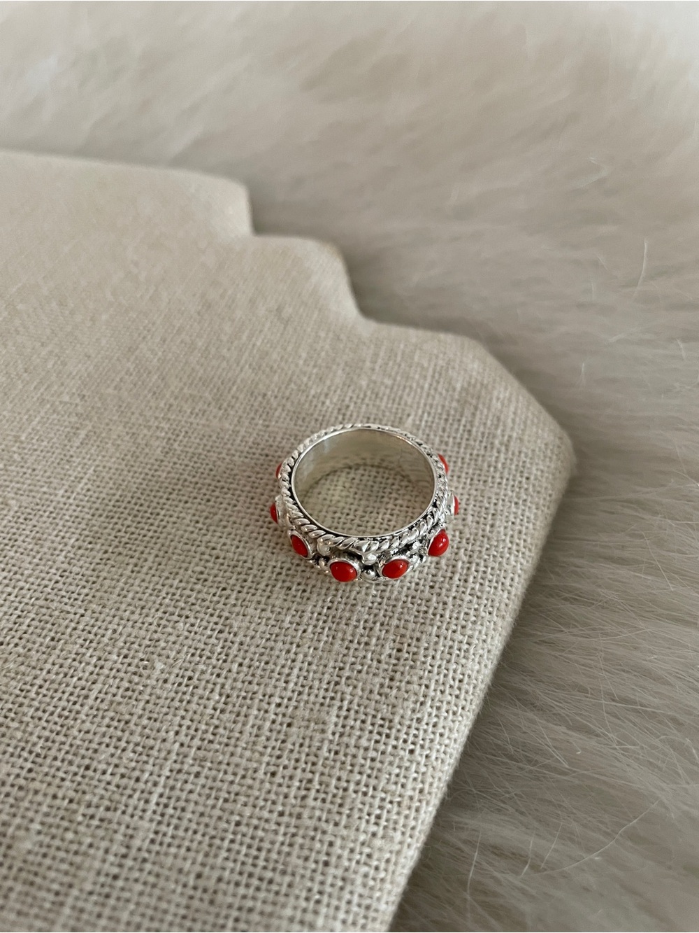 Sterling Silver Red Stone Southwest style Ring size 6
